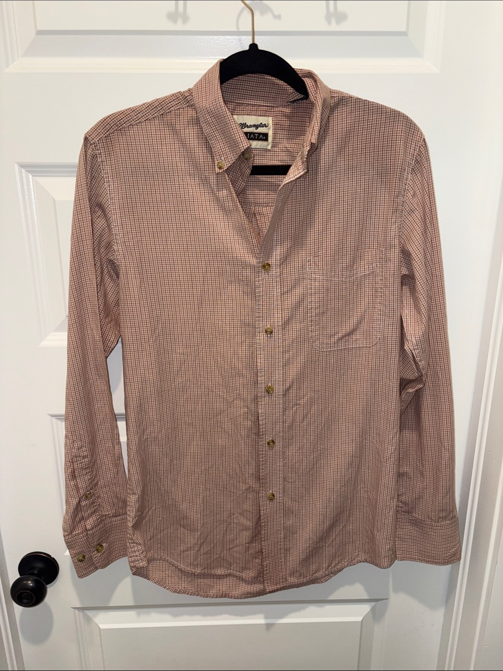 Wrangler Men's Small Pink Check Button-Down Shirt